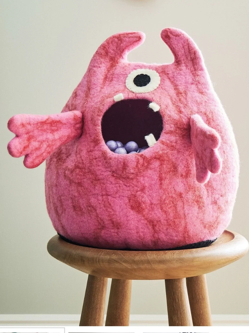 West Elm Halloween Pink  Felt Monster Candy Bowl NWT